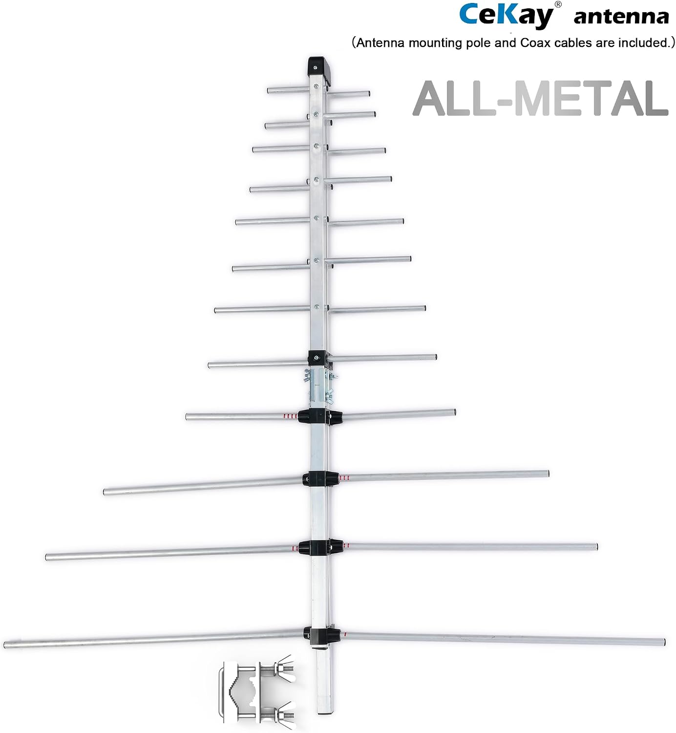 CEKAY Outdoor Yagi TV Antenna, 40 ft Cable & J-Pole, All-Metal