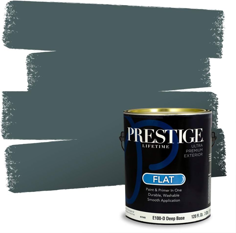 PRESTIGE Paints E100-T-SW6241 Exterior Paint and Primer in One, 1-Gallon, Flat, Comparable Match of Sherwin Williams Aleutian, 1 Gallon, SW18-Aleutian