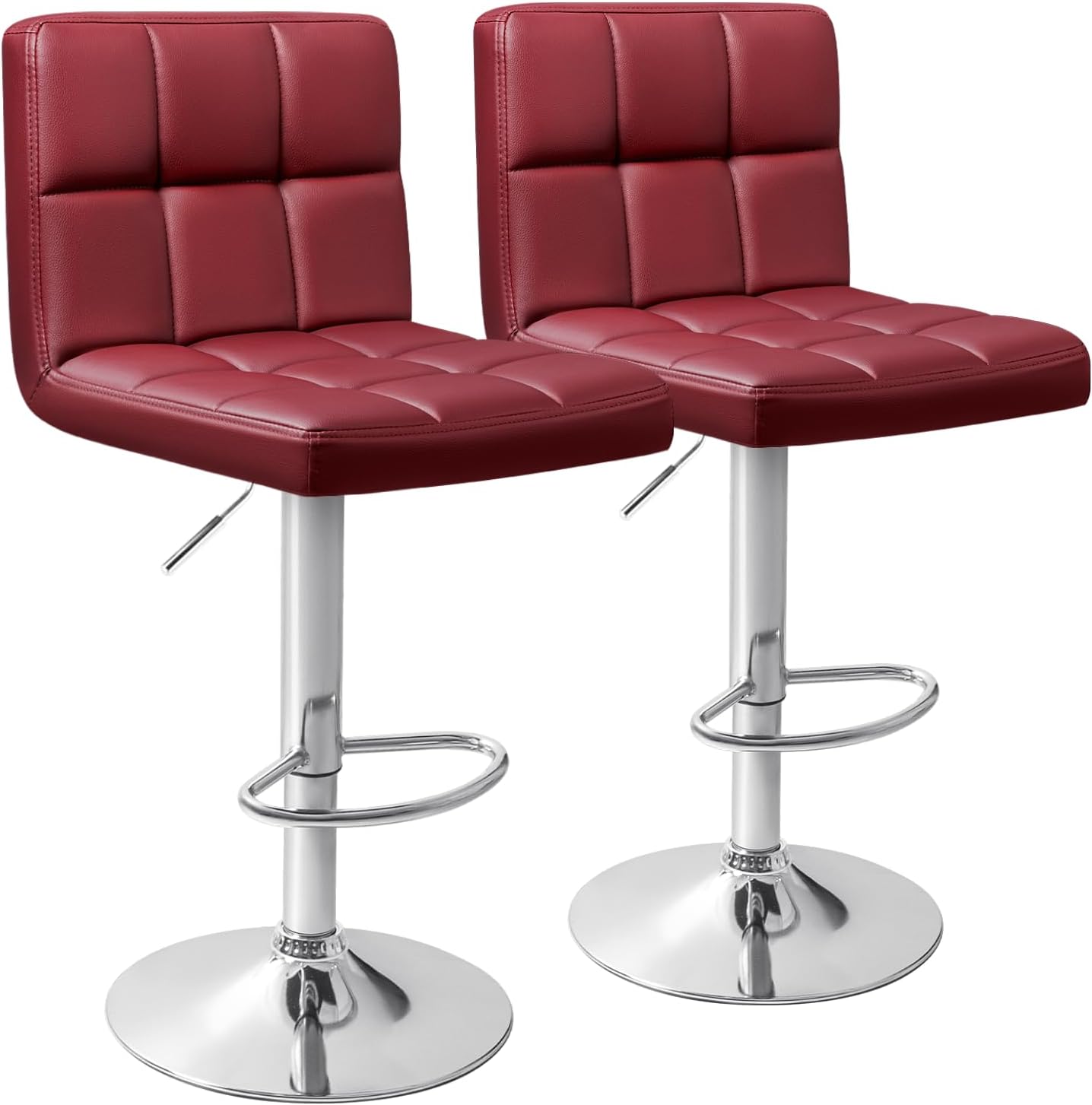 Homall Bar Stools Modern PU Leather Adjustable Swivel Barstools, Armless Hydraulic Kitchen Counter Bar Stool Extra Height Square Island Barstool with Back Set of 2 (Leather, White)