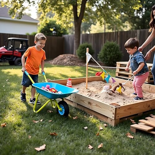 G & F Kids Metal Wheelbarrow, Child-Size Steel Garden Wheelbarrow for Toddlers & Kids, Sturdy Single-Wheel Design for Outdoor Play