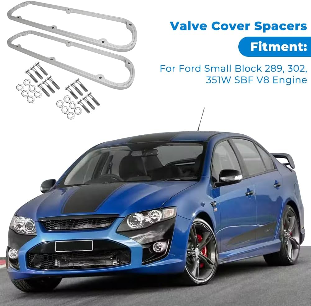 Valve Cover Spacers Kit for Ford Small Block 289 302 351W SBF V8 Engine | 1/2" Thick Aluminum Valve Cover Spacers with Bolts & Washers, Direct Fit