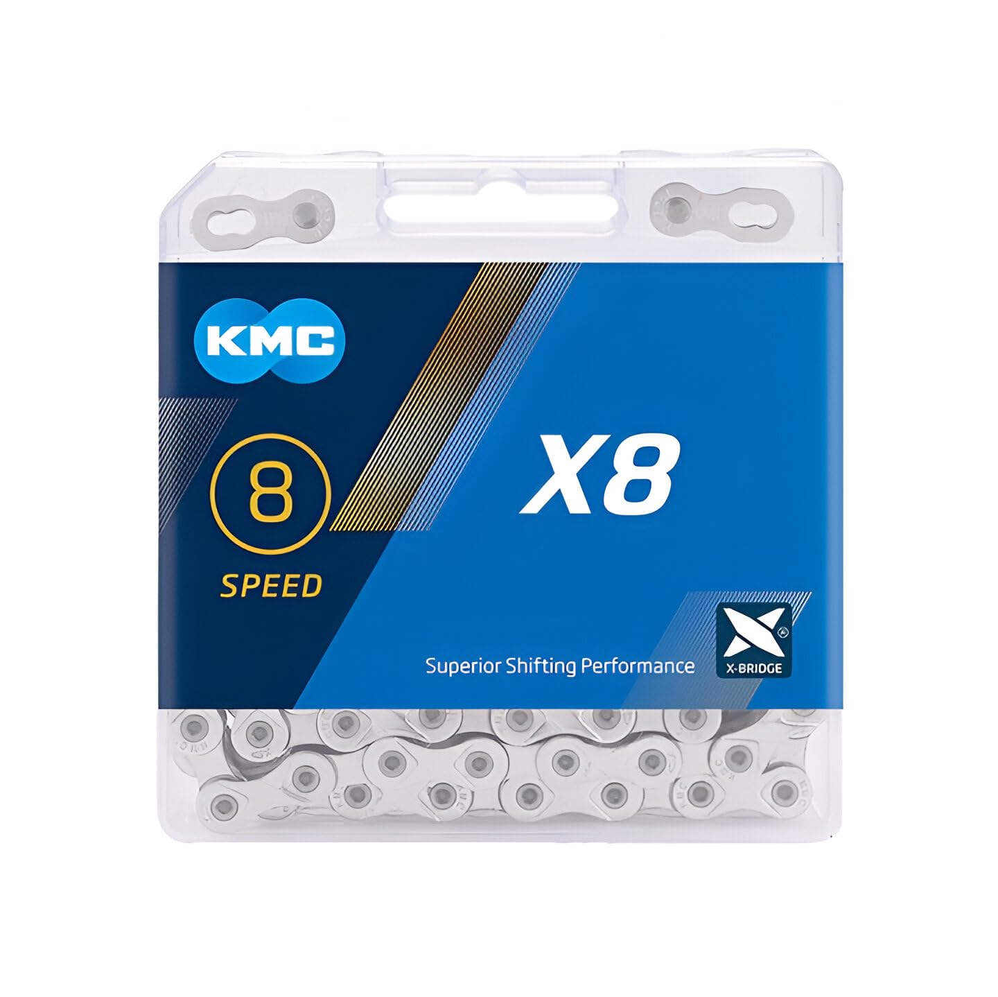 KMC X8 8-Speed X-Series High-Performance Bicycle Chain, Nickel Plate/Grey | Compatible with Shimano, SRAM, and Campagnolo 8-speed systems for MTB, road, gravel, and cyclocross riding