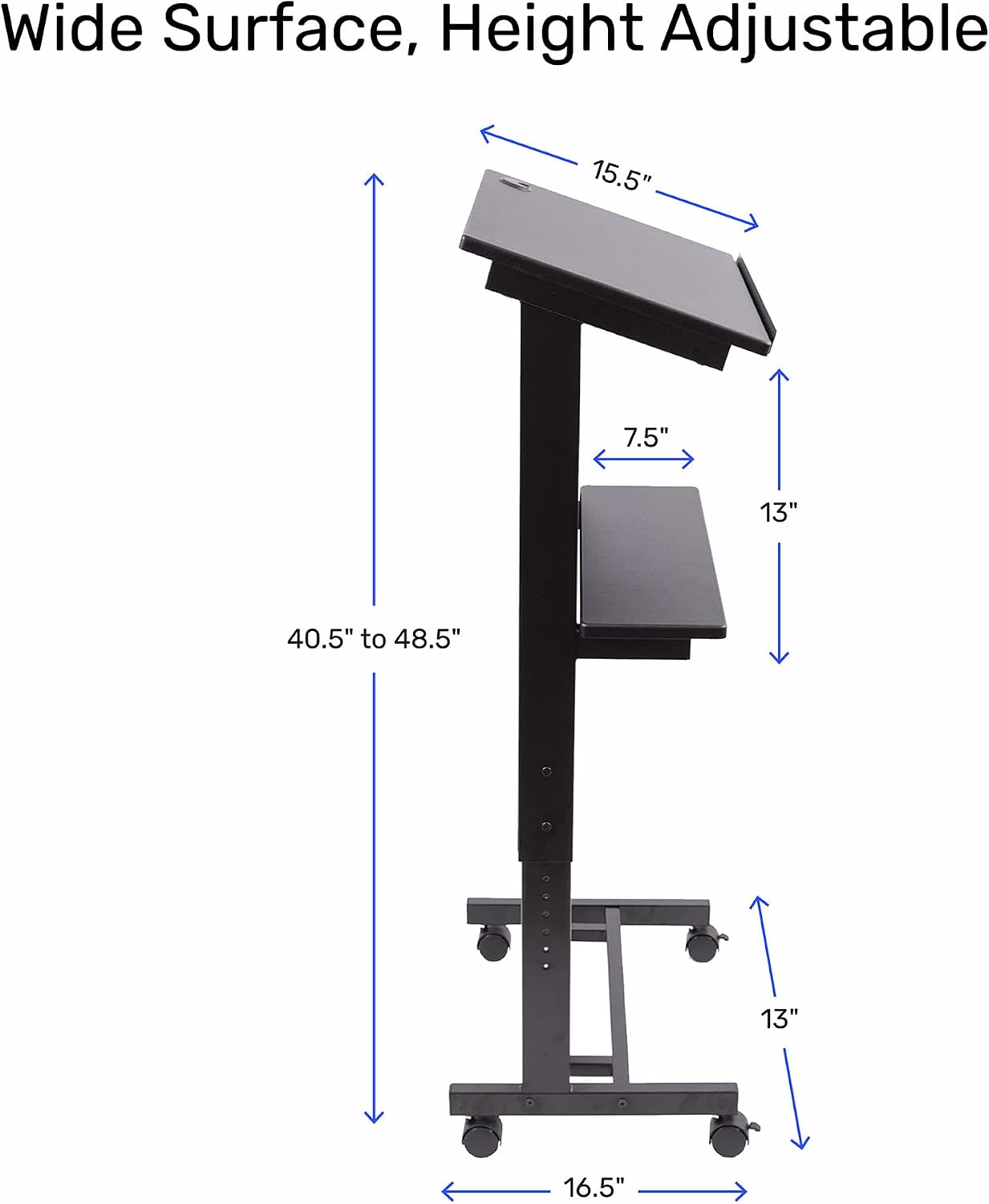 Stand Up Adjustable Height Lectern Podium | Rolling Desk with Storage Shelf | Ergonomic Standing Desk Frame for Office, Classroom, Laptop, Teaching, Presentations & More (Dark Walnut)