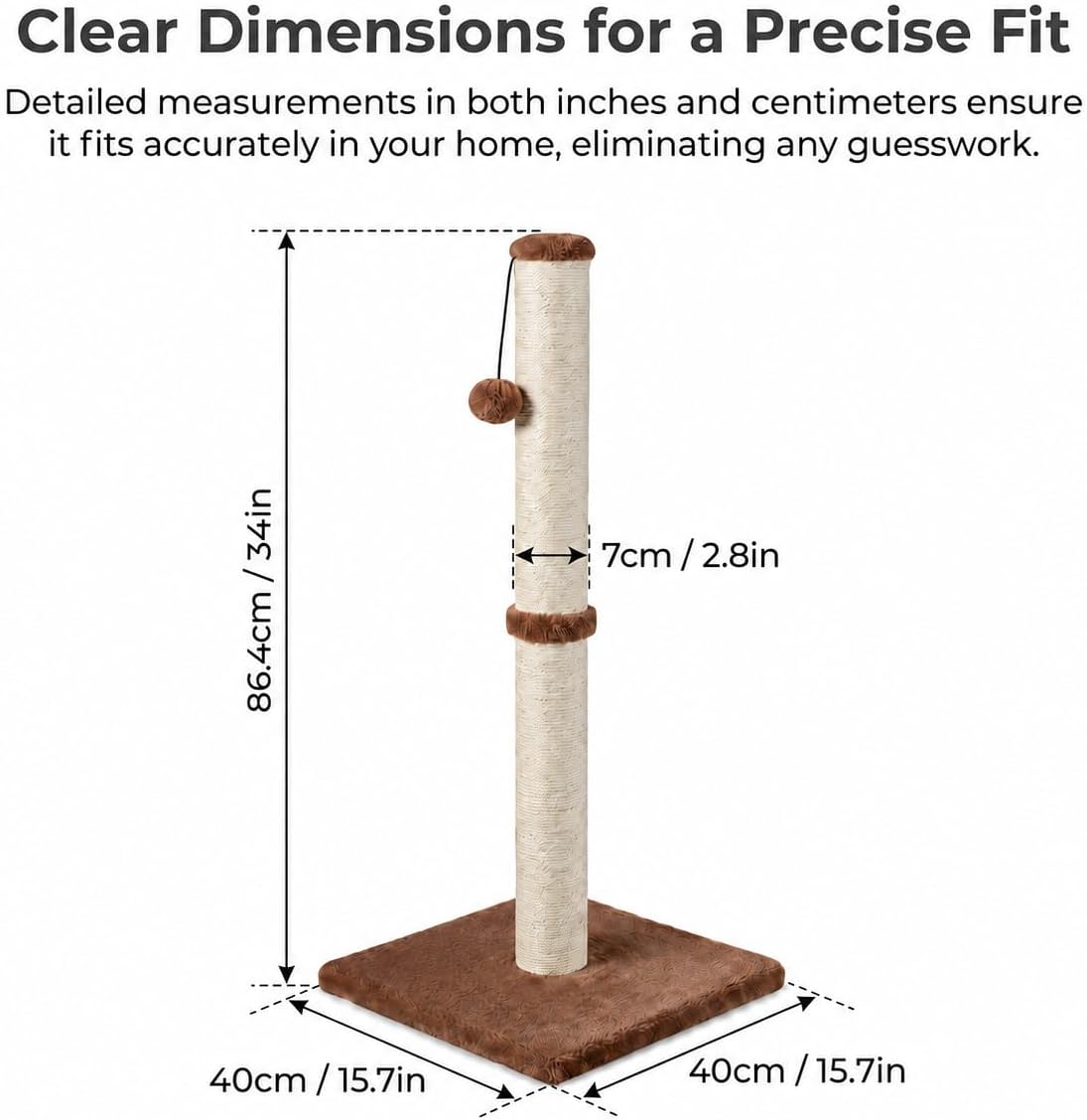 Dimaka 29" Height Tall Cat Scratching Post, Claw Scratcher with Sisal Rope and Covered with Soft Smooth Plush, Vertical Scratch [Full Strectch] for Standard Size Cats(Grey, 29 inches for All Cats)