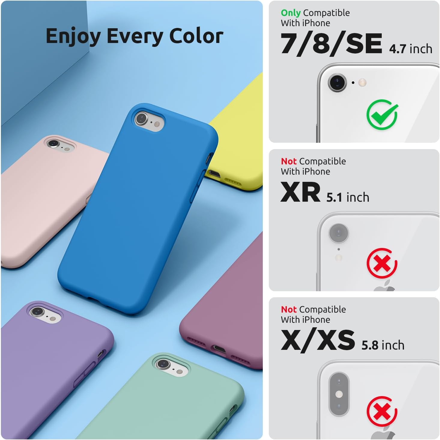 SURPHY Designed for iPhone SE Case, iPhone 8 Case, iPhone 7 Case, Liquid Silicone Phone Case for iPhone se 3rd 2nd SE 2022 SE 2020, Blue
