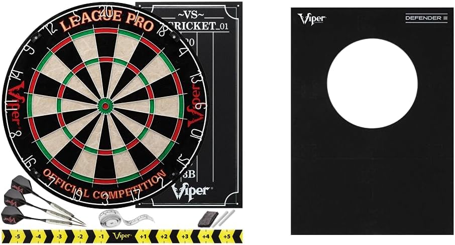 Viper League Pro Regulation Bristle Steel Tip Dartboard Starter Set with Staple-Free Bullseye, Radial Spider Wire