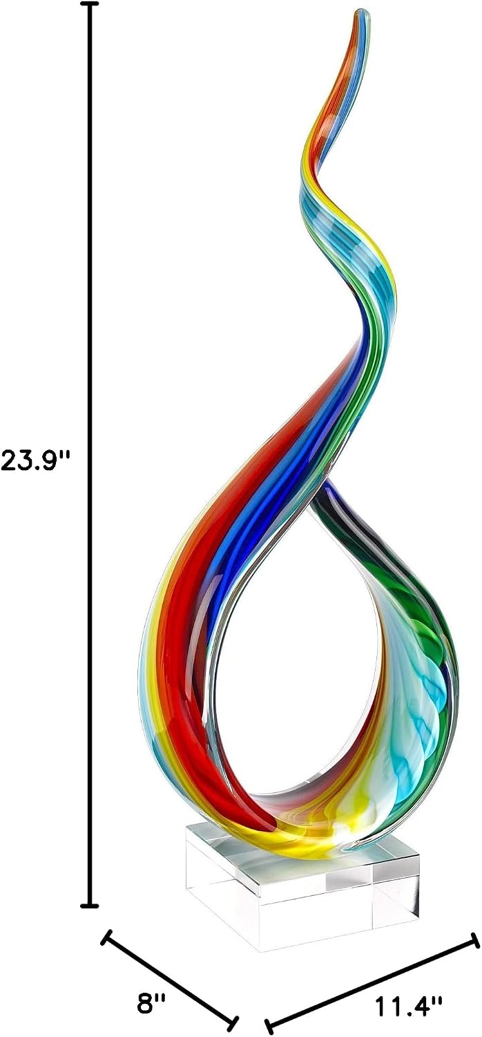 Badash Rainbow Murano-Style Art Glass Sculpture Centerpiece, 18 Inch | Murano-style art glass sculpture for tabletop decor, living rooms, offices, shelves, console tables and gifts