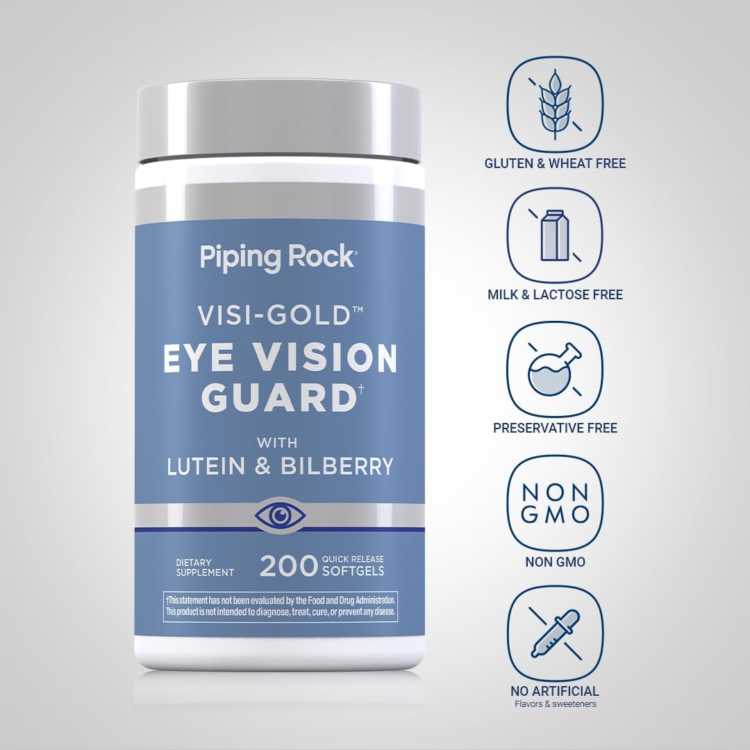 Piping Rock Lutein and Zeaxanthin Supplements | 200 Softgels | with Bilberry Extract | Eye Vision Vitamin | Non-GMO, Gluten Free