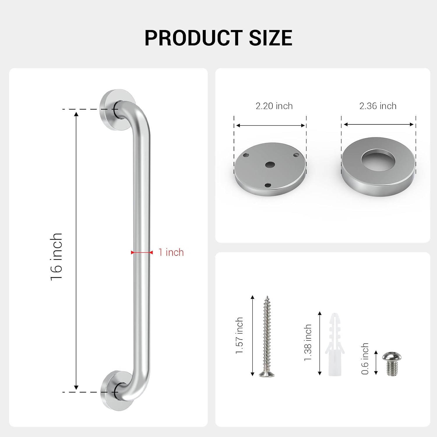 16 Inch Grab Bars for Bathtubs and Showers Brushed Nickel | Safety Shower Grab Bars for Seniors Elderly Handicapped