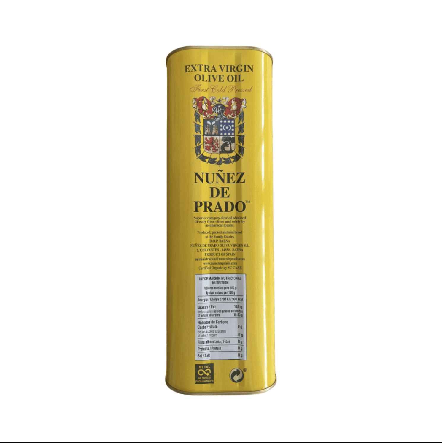 Nuñez de Prado Extra Virgin Olive Oil – USDA Organic, DOP Baena, First Cold Pressed, Family Estate Harvest, 33.8 fl oz (1 Liter)