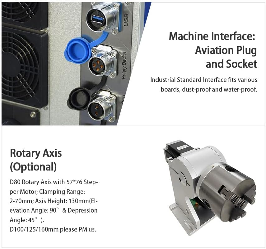 US Stock 60W JPT MOPA M7 Fiber Laser Marking Machine Fiber Laser Engraver Laser Marker 175×175mm with 80mm Rotary Axis Compatible with Lightburn