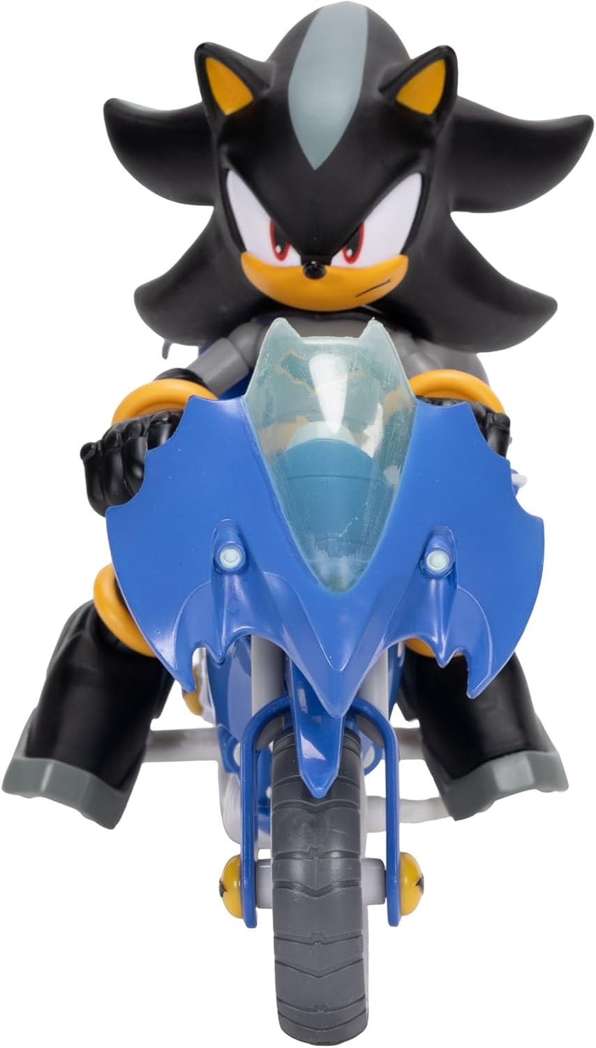 Sonic The Hedgehog DC x Sonic Shadow as Batman & Batcycle Action Figure Set, 5"/13cm, 22 Points of Articulation, Moving Wheels, Working Kickstand