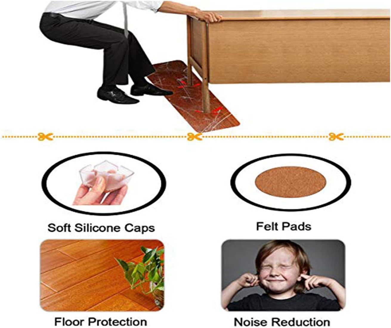 Large Table Leg Floor Protectors 1-15/16" to 2-1/16" (49mm-53mm) Large Furniture 2 inch Sofa Leg Caps Square Silicone
