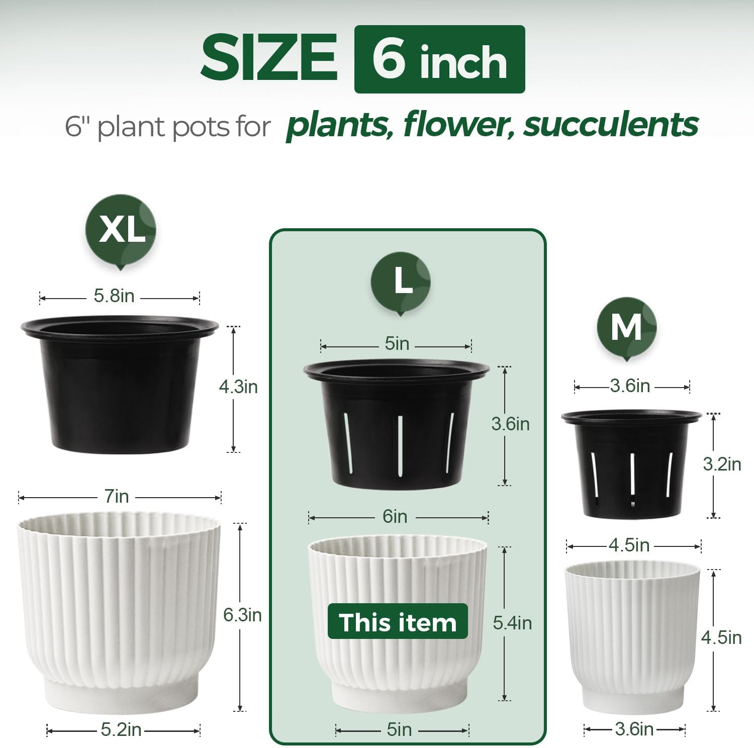 T4U Self Watering Pots for Indoor Plants, 4 Inch 6 Pack Planter White