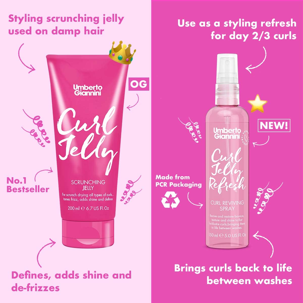 Umberto Giannini Curl Jelly Scrunching Jelly 6.7 fl Oz - Frizz Solution Defining Hair Gel for 2a-4c Curly, Wavy, Coily Hair - Vegan & Cruelty-Free