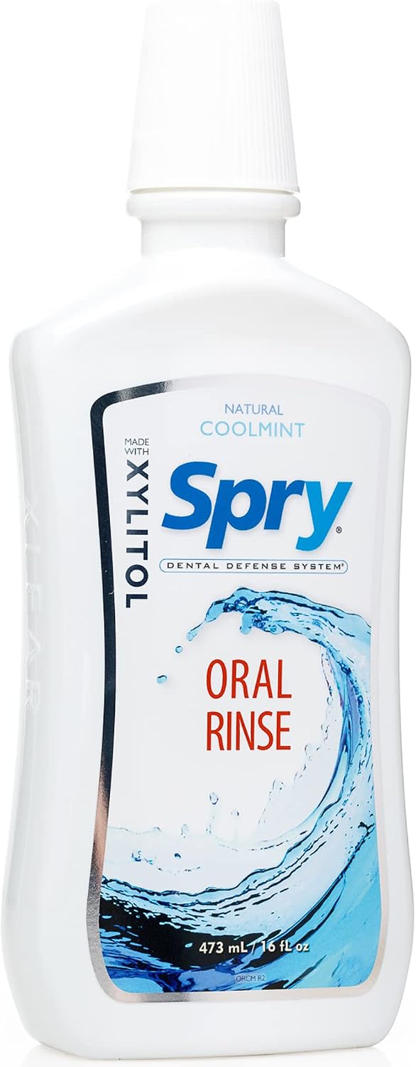 Spry Natural Xylitol Oral Rinse Mouthwash, Spearmint - 16 fl oz (Pack of 1) | Natural, Fluoride Free, Enamel Support, Low Alcohol, Gentle for Sensitive Mouth and Gum, Non-GMO, No Burn