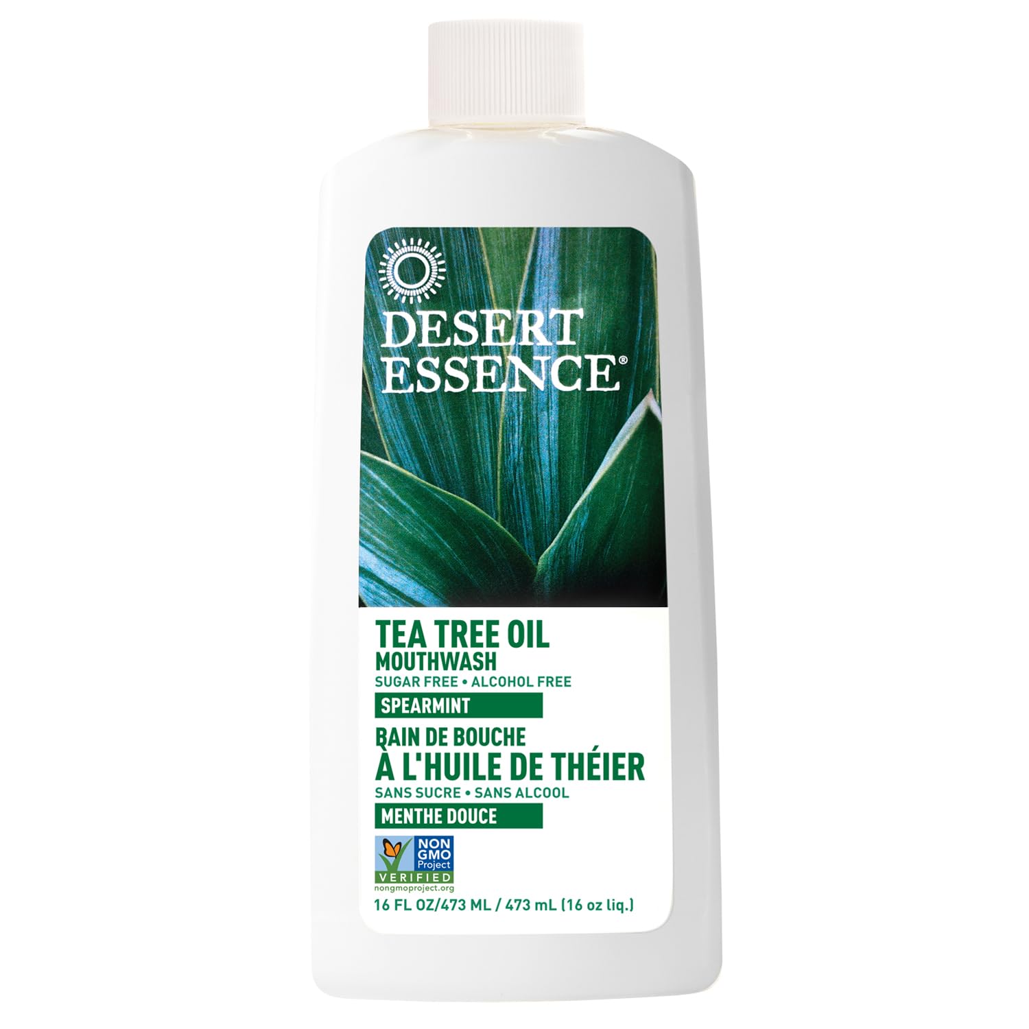 Desert Essence Tea Tree Oil Mouthwash, Alcohol Free, Spearmint, 16 fl oz | Sugar-free botanical formula with aloe