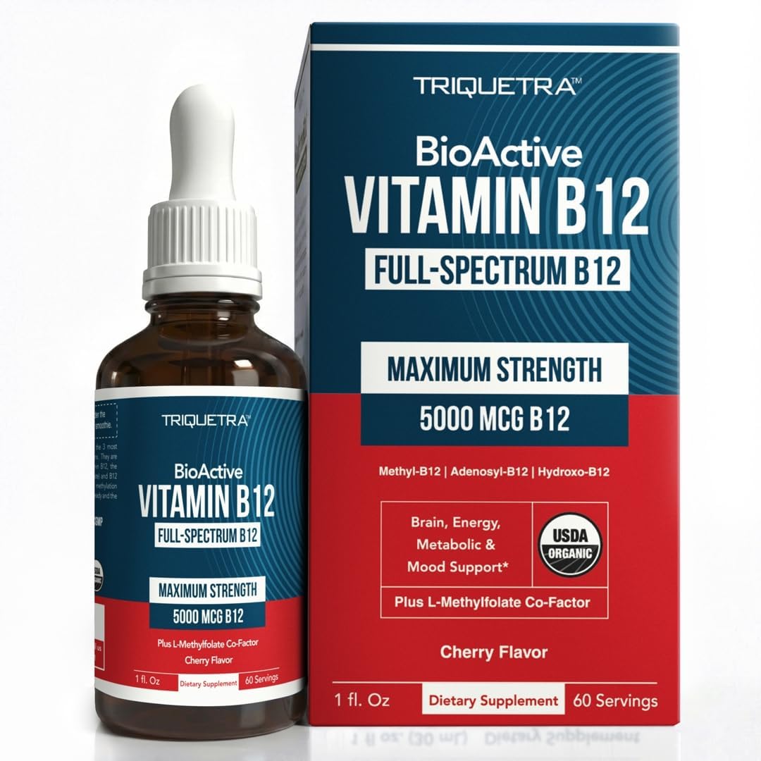 BioActive Vitamin B12 5000 mcg | 3 BioActive Forms Plus Methylfolate Cofactor - Methylcobalamin, Adenosyl & Hydroxy | Sublingual Liquid Drops