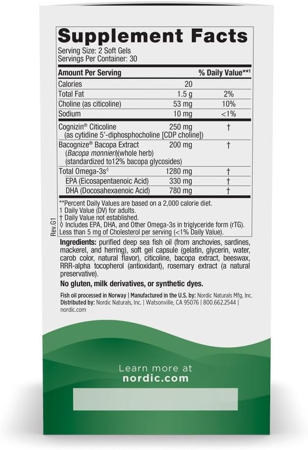 Nordic Naturals Omega Focus, 1280mg Omega-3 + Citicoline