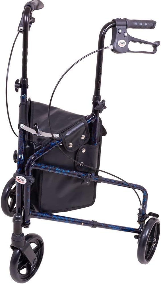 Carex 3 Wheel Walker for Seniors, Foldable, Rollator Walker with Three Wheels, Three Wheel Rolling Walker Height Adjustable for Seniors, Blue, Trio