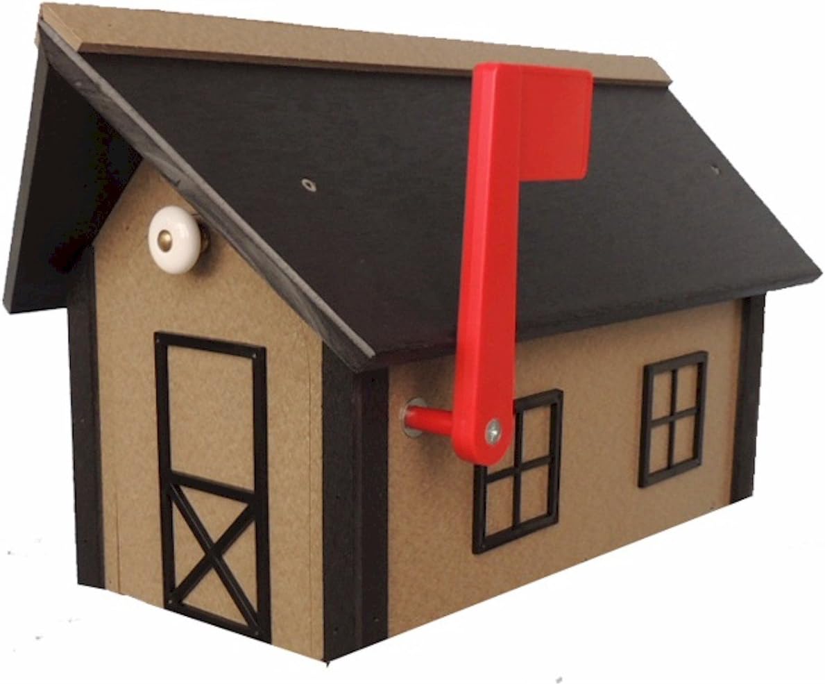All-Poly Mailbox Weatherwood w/Black Trim and Black Roof Amish Made in USA