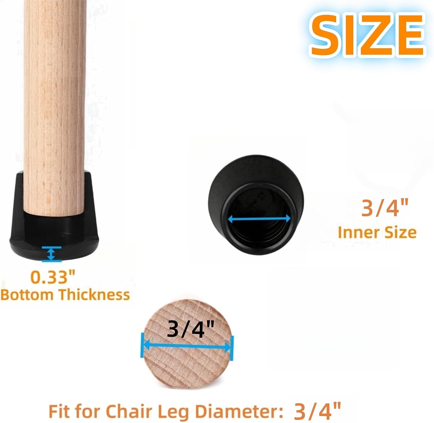 Furnigear Chair Leg Tips Caps Non-Slip Rubber Leg Tips 1-1/2” Inner Diameter Chair Leg Floor Protectors Round Black 4 Pack (Fit Round Diameter