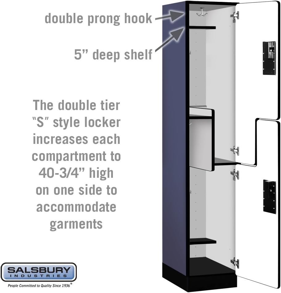 Salsbury Industries 2-Tier S-Style Extra Wide Designer Wood Locker with One Wide Storage Unit, 6-Feet High by 18-Inch Deep, Mahogany