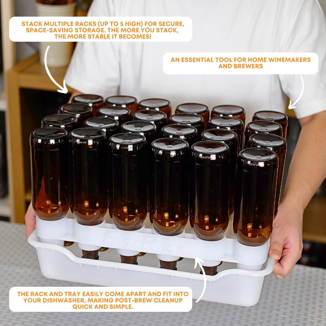FASTFERMENT - 24-Bottle Drying Rack & Tray| Bottle Drying Tree Alternative | Dry & Store Your Wine or Bomber/Belgian Bottles | 2-Stackable Racks