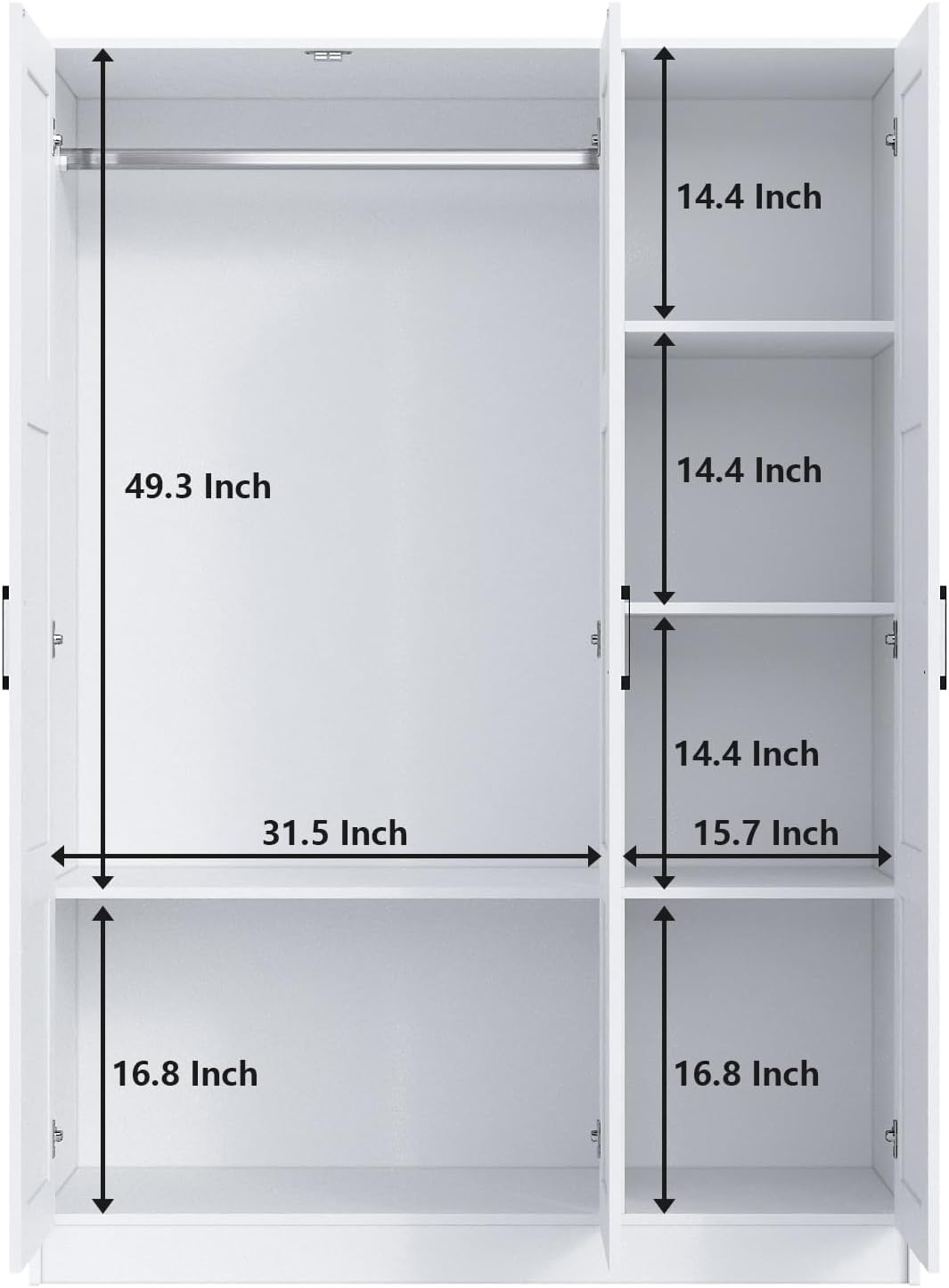 Fenghua Lizhi 3 Doors Wooden Wardrobe Closet Armoire, White Storage Cabinet for Hanging Clothes, Bedroom Large Capacity Freestanding Armoire,Wood Wardrobe Combination with Shelves