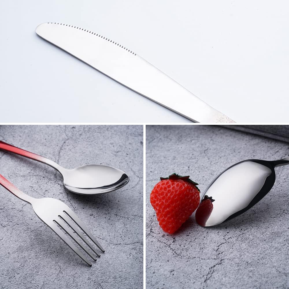 Travel Utensils Set with Case Reusable Portable Cutlery Set Stainless Steel 8pcs Including Dinner Knife Fork Spoon Chopsticks Straws(Rainbow)