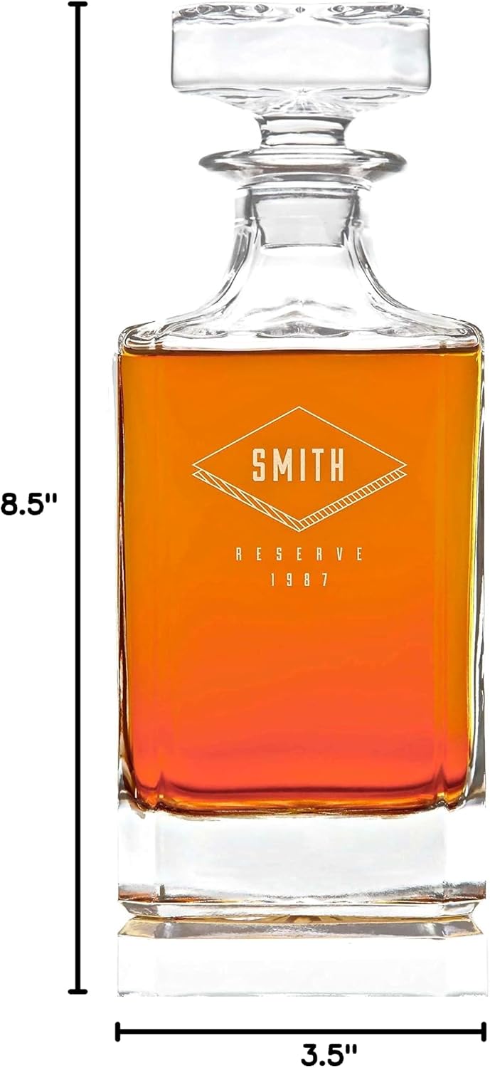 Swanky Badger Personalized Whiskey Decanter, Custom Whisky Decanter, 28 oz, 850ml, 8.5” x 3.5” x 3.5” (Modern)