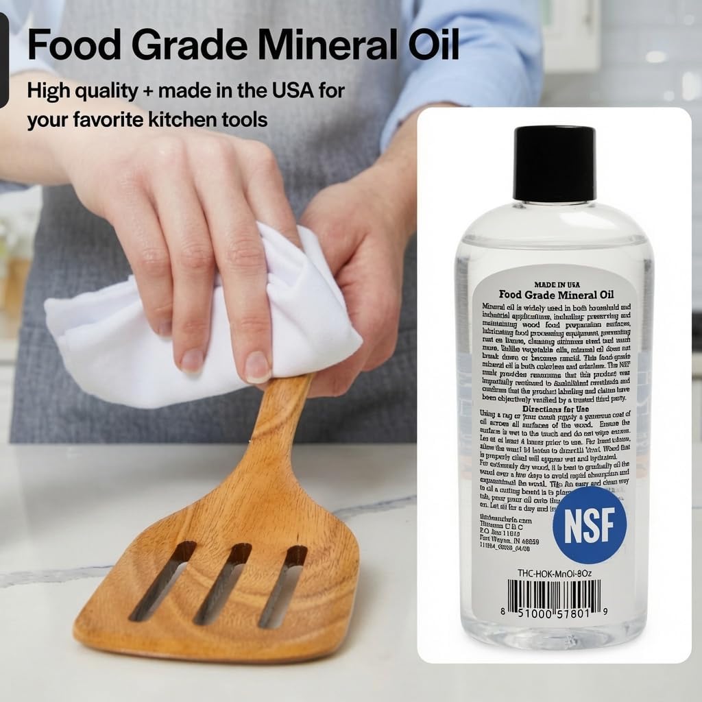 Thirteen Chefs Mineral Oil - 12oz Food Grade Conditioner for Wood Cutting Board, Countertop & Butcher Block, Lubricant for Knife or Meat Grinder - Safe USP Finish on Marble, Soapstone