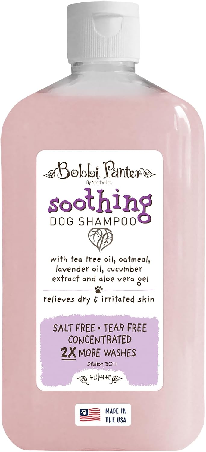 Bobbi Panter Soothing Dog Shampoo Tea Tree, Lavender, Cucumber & Oat Protein – Natural Formula for Sensitive Skin & Irritation Relief, Tear-Free, 30:1 Concentrate, Made in USA, 14 oz