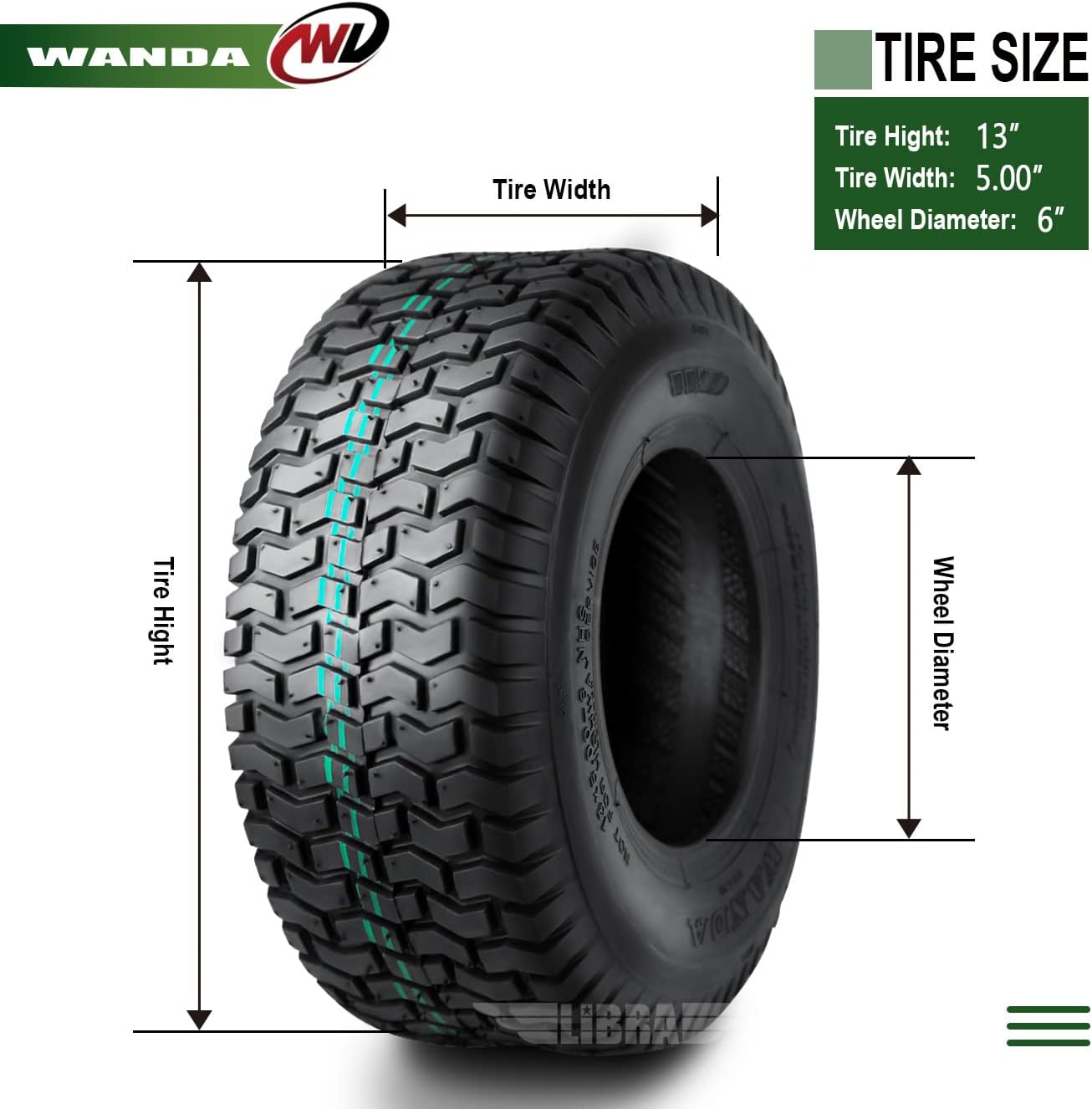 WANDA Set 4 Lawn Mower Turf Tires 16x6.5-8 & 23x10.5-12 /4PR -13019/13049 | Riding Lawn Mover, Garden Tractor