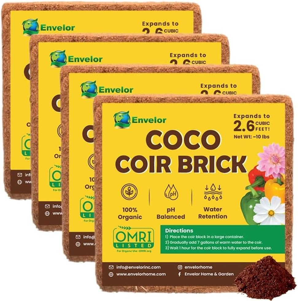 Envelor Organic Coco Coir Brick 10 Lbs. Coir Block Coconut Fiber Growing Medium Potting Soil Mix Coco Peat Media Coir Pith Indoor Outdoor Planters Vegetable Garden Beds