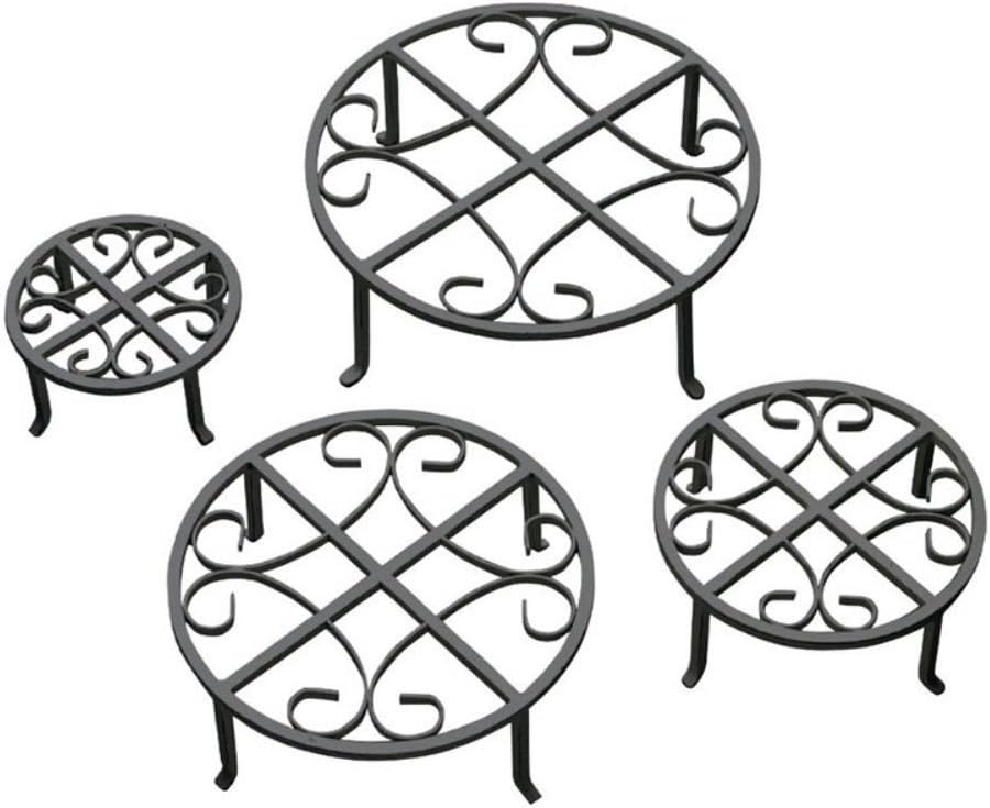 Red Carpet Studios Set of Four Round Black Iron Plant Stands, Scroll Pattern
