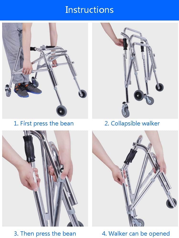 Walker Pulley Rear-Mounted Walker One-Way Folding Anti-Backward Size Walker Height Adjustable for Cerebral Palsy Children Rehabilitation Training