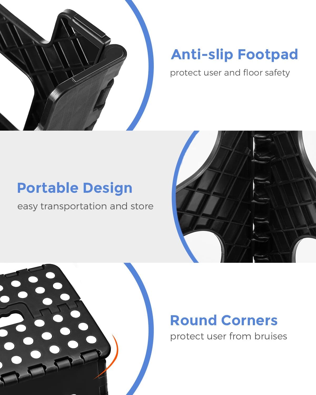 ACKO 13 Inch Folding Step Stool, Holds 300 lb for Adults and Kids, Black | Collapsible Heavy Duty Foldable Stools, Portable Non-Slip Foot Stepping stool, Kitchen Bathroom Bedroom Outdoor with Handle