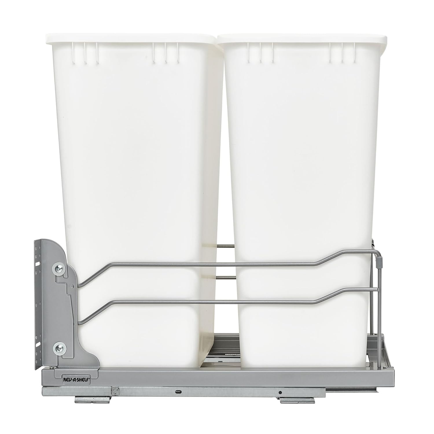 Rev-A-Shelf Double Pullout Trash Can w/Soft-Close Slides, 14.5" Min Opening | Large Capacity Garbage/ Recycling Bins for Full Height Kitchen Cabinets, Heavy Gauge Wire Construction, 53WC-2150SCDM-217