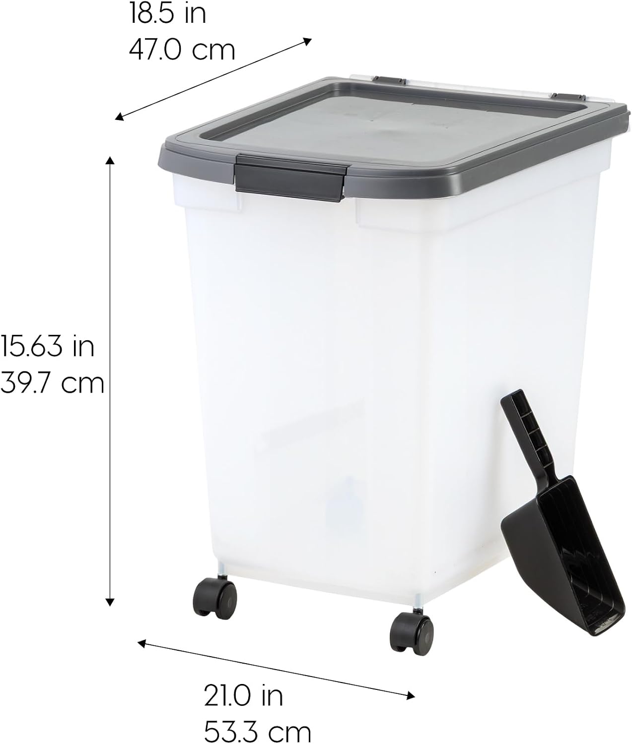 IRIS USA Dog Food Storage Container, Up to 25 lbs, Black, Made in USA | Wheels for Mobility, Airtight Seal, BPA-Free, Best for Bird Seed, Cat food, Cat Litter, Chicken Feed, Pellets