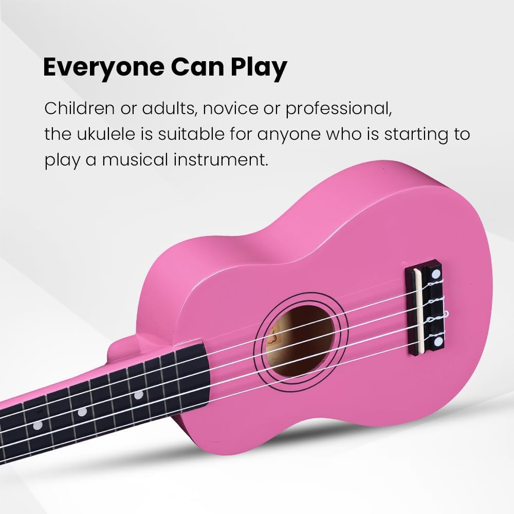Winzz Soprano Ukulele Starter Kit For Beginners with Bag, Clip-On Tuner, Extra Strings, Strap, Plectrum, Fret Stickers, Chords Card, Polishing Cloth, Black