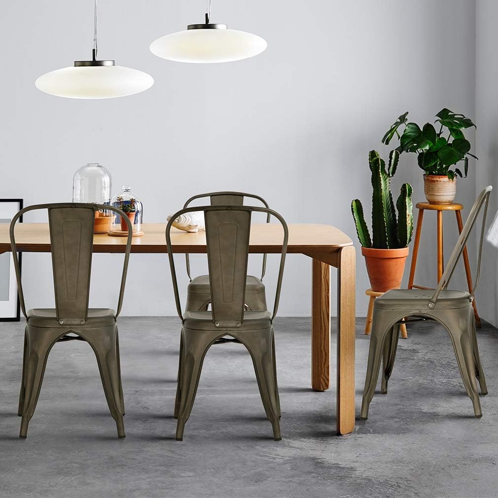 FDW | Metal Dining Chairs | Set of 4, Black | 330lbs Load | Stackable Tolix Side Chairs with Backrest | Non-Slip Feet | Indoor/Outdoor Use | Ideal for Kitchen & Restaurants