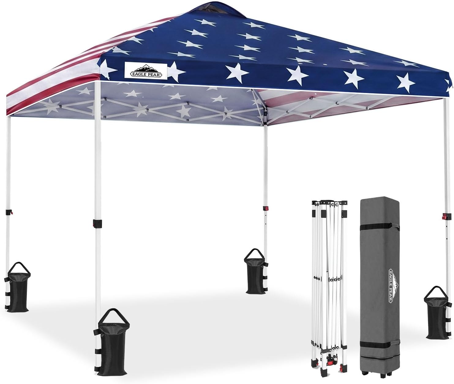EAGLE PEAK 10x10 Pop Up Canopy Tent Easy Up Canopy Outdoor, White | Patented PeakPush™ Center Lock, 1 Person Setup Portable Pop Up Tent, Beach, Markets, Camping Sport Events, Wheeled Carry Bag