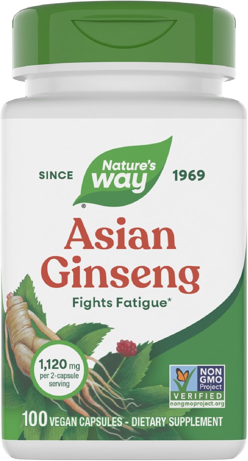 Nature's Way Asian Ginseng, Fights Fatigue*, 1,120mg per Serving, 100 ct | Dietary Supplement, Non-GMO Project Verified, Vegan Capsules