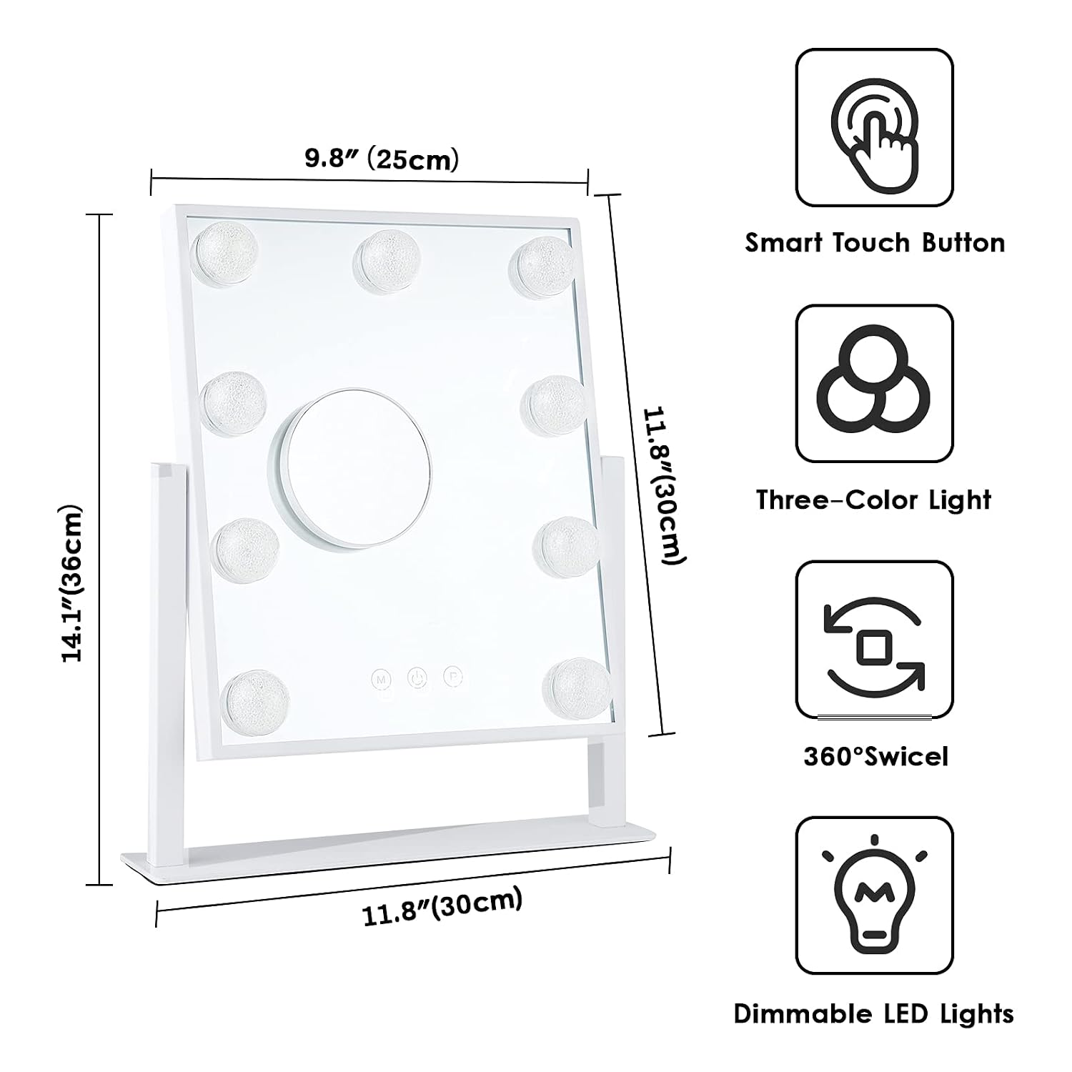 BWLLNI Lighted Makeup Mirror, White Vanity Mirror with Lights,9 LED Bulbs