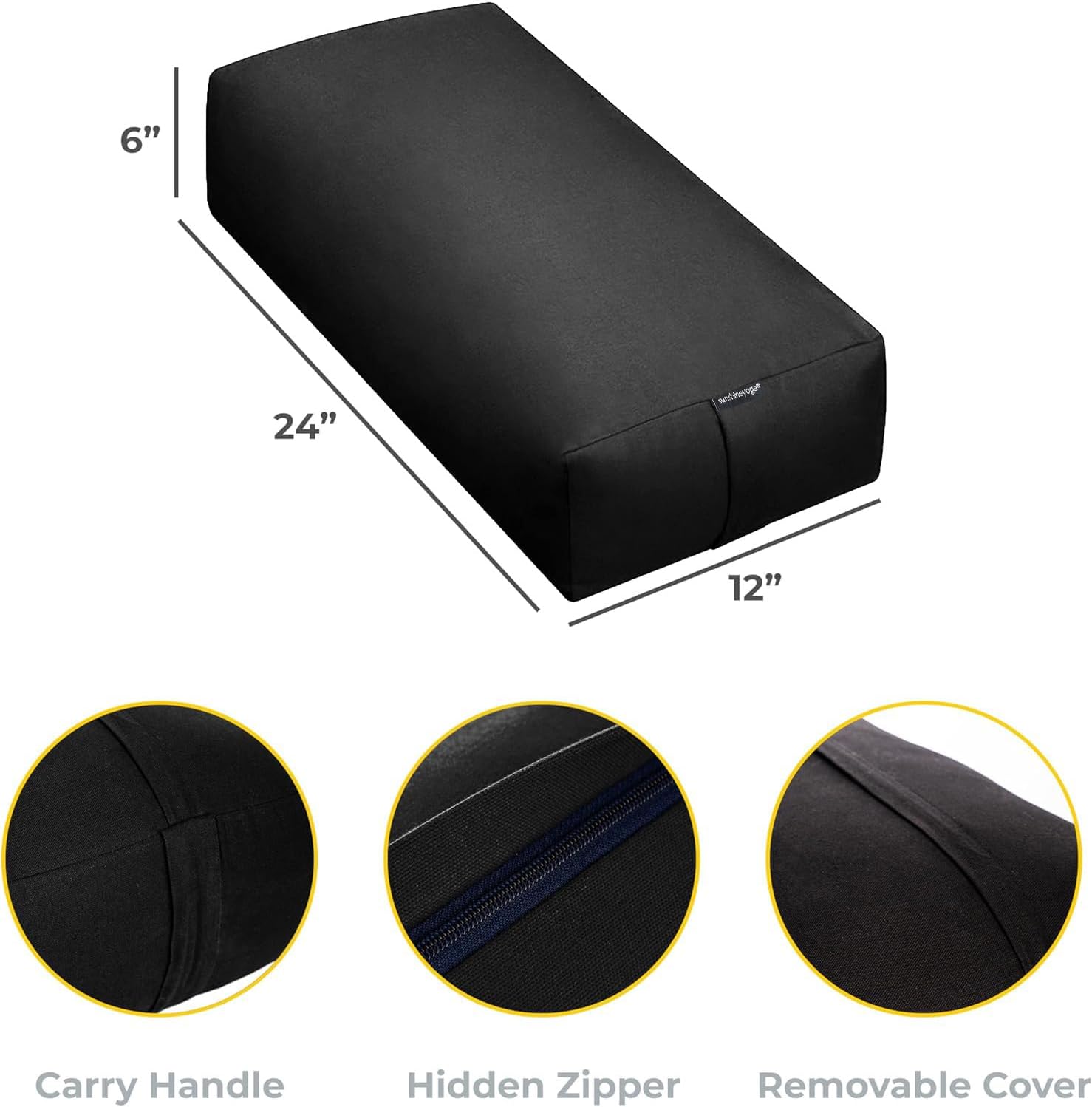 Firm Large Yoga Bolster, 24x12x6in