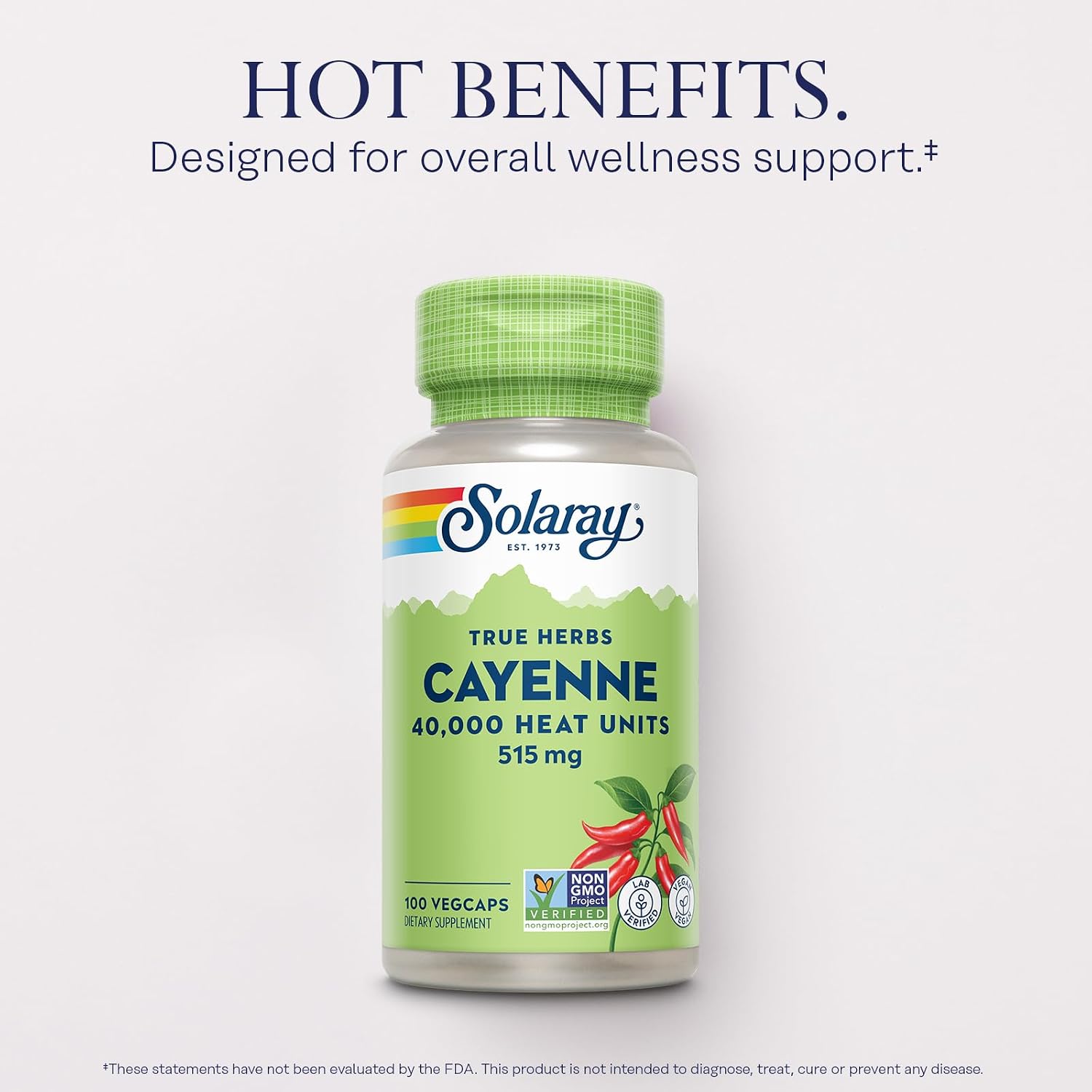 Solaray Cayenne 40,000 Heat Units, 100 Ct Veg Caps