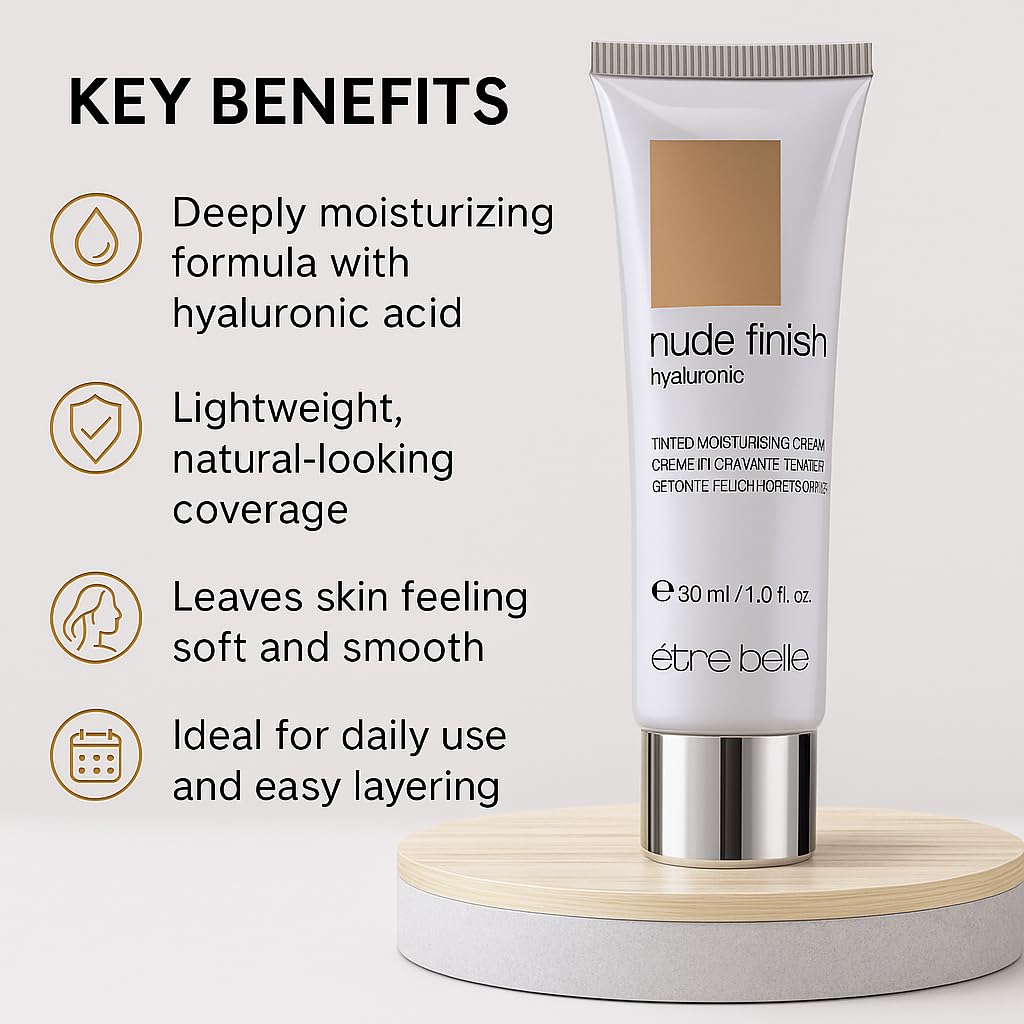 être belle Cosmetics Hyaluronic Tinted Moisturizing Cream, Skin Care for Women with Hyaluronic Acid, Vitamin E & Grape Seed Oil, Long Lasting