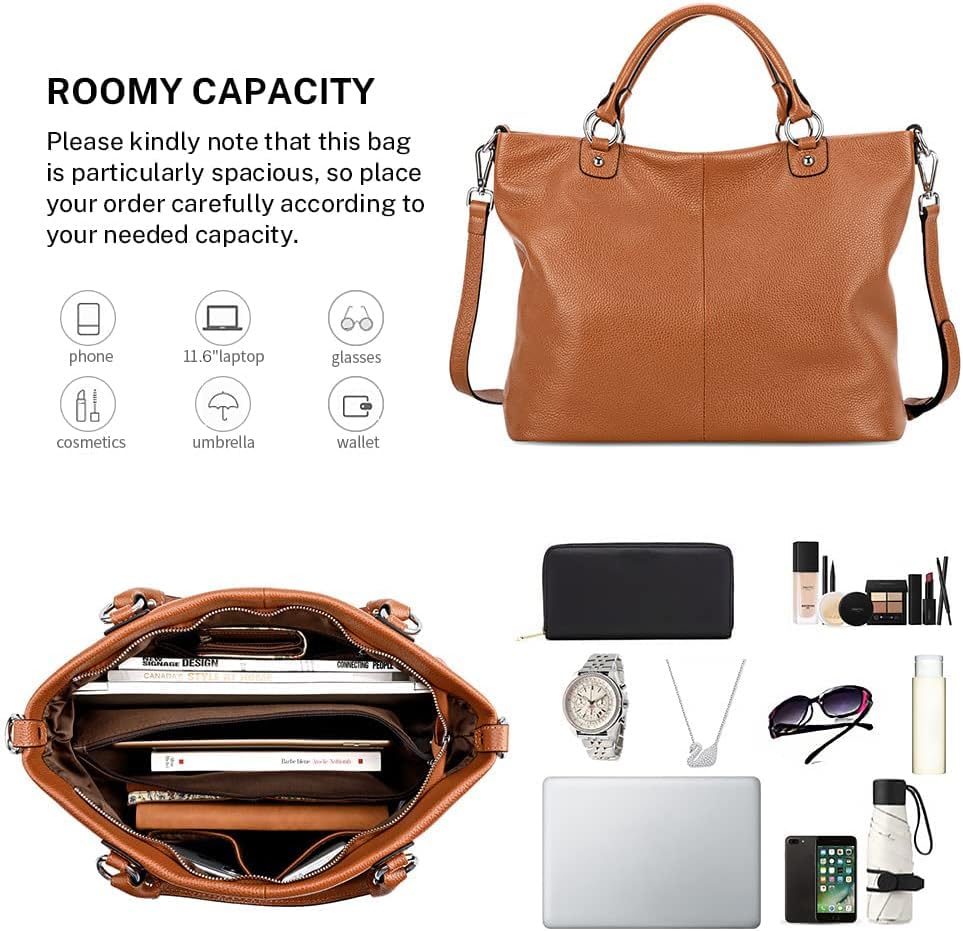Kattee Genuine Leather Tote Purse for Women, Top Handle Satchel | Soft genuine leather tote with roomy storage and versatile carry for work, shopping, and travel.