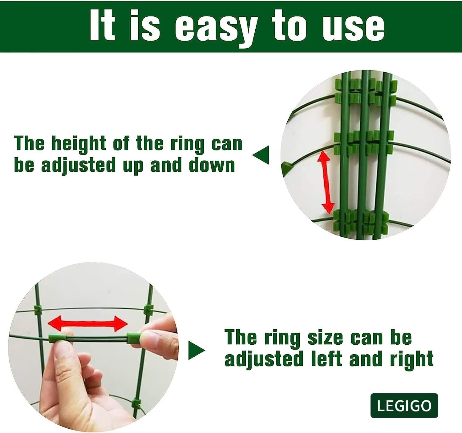 Legigo 3 Packs Plant Support Cages Tomato Cage for Garden- 18 Inch Adjustable Garden Cucumber Trellis Plant Stakes